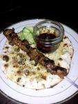 ©2011 YOURS TRULY Xi'an lamb skewer on flatbread w black vinegar chili + cucumber pickle