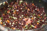 Walnut Crusted Salmon on Sushi Rice Cakes with Black Rice Salad
