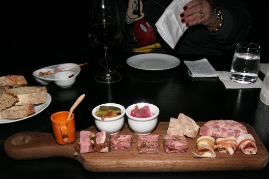 Charcuterie prepared by Chef Charcutier Nicolas Marragou ($30 four 4 portions and a glass of wine)