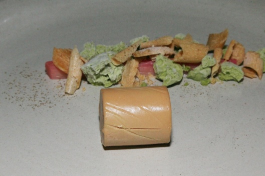 Foie gras (rhubarb freezie sorrel meringue frozen shortbread) ($19 per person)