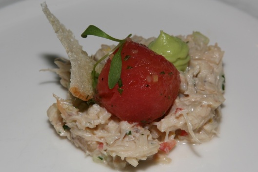 Crab Salad with avocado mousse and tomato