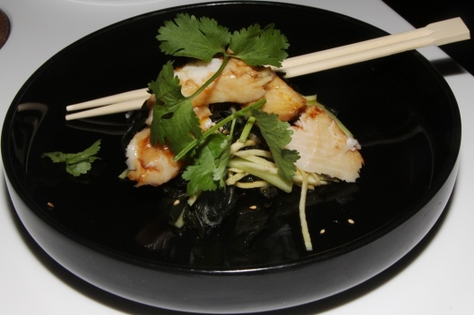 Smoked white fish, wakame salad, citrus soya, coriander, binchōtan oil